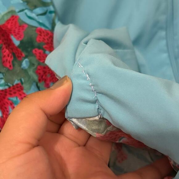 Saloni 100% Silk Blue Pink Lea Floral Print Altrd Maxi Dress Size US 14 UK 18 - Picture 6 of 11